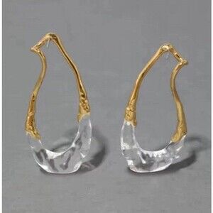 Earrings Gold Clear Lucite Molten Metal Brut Hoop Earrings Alexis Bittar AP12